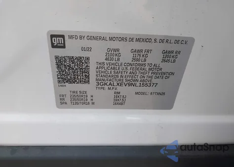 2022 GMC Terrain Awd Denali z USA, uszkodzony, nr VIN 3GKALXEV9NL155377